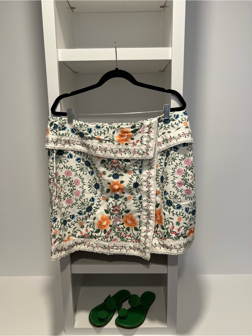 FARM Rio White Mini Skirt with Orange, Pink & Blue Floral Embroidery